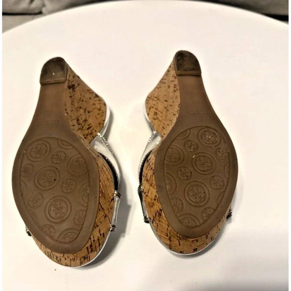 Guess Eleonora Silver Wedge Sandal Size 6M Lightly Used